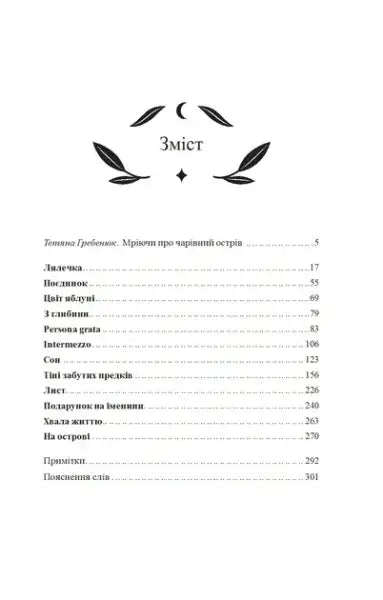 Table of contents from On the Island by Mykhailo Kotsiubynsky Vivat Classics hardcover