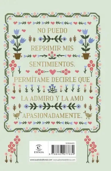 Orgullo y prejuicio spanish hardcover with mint-green floral cover