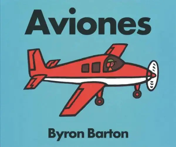 Red and white propeller airplane from Byron Barton Spanish kids book Planes