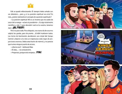 Comic book of Kings League characters on stage by Erik Landa