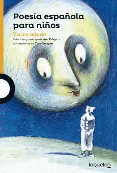 Poesía española para niños book cover with whimsical moon and child