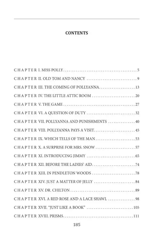 Table of contents page.