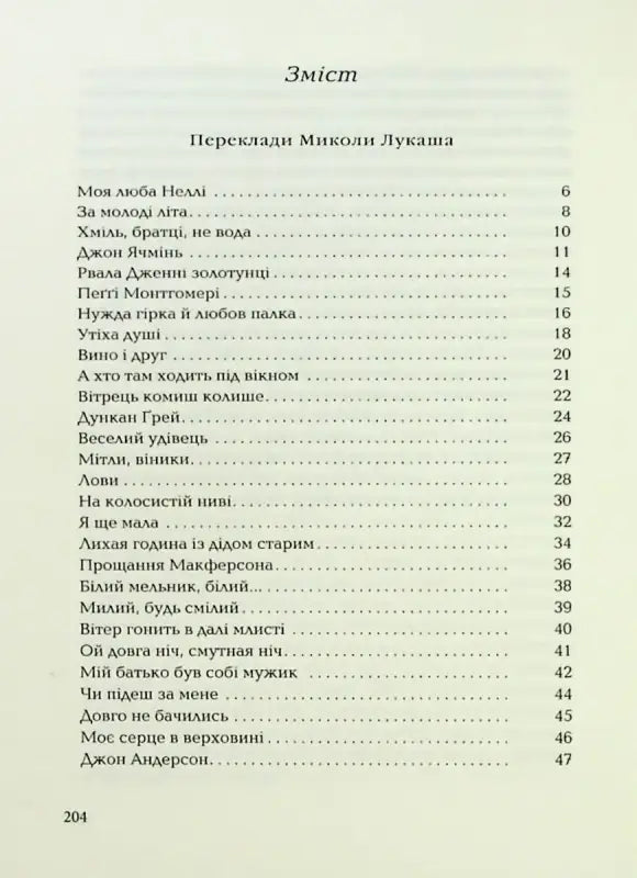 Table of contents page.