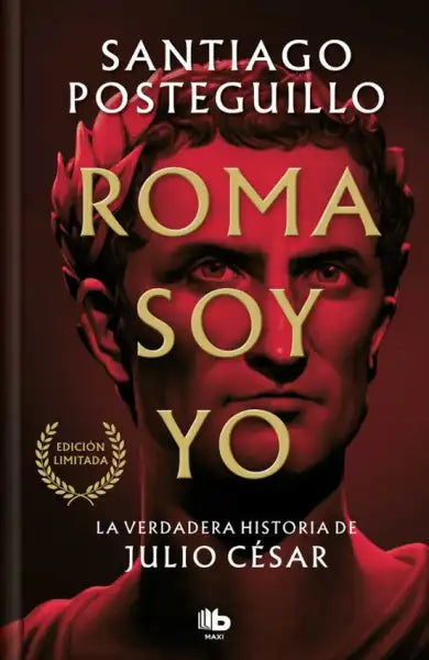 Red leather cover of Roma Soy by Santiago Posteguillo, Julius Caesar series