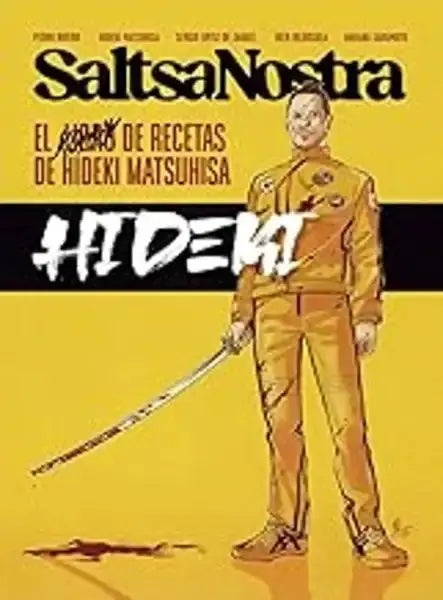 Stylized man in orange jumpsuit with sword for Saltsa Nostra by Hideki Matsuhisa