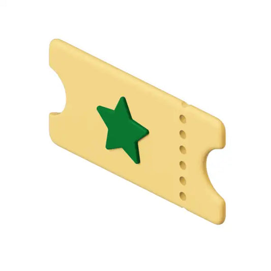 Beige ticket with green star and perforations from Self-love is one of the most important resources book