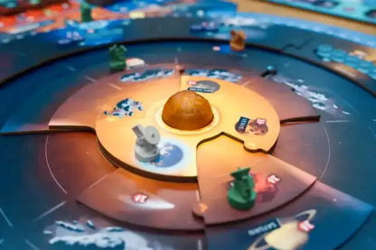 Golden textured sphere centerpiece in SETI: Search for Extraterrestrial Intelligence strategy board game