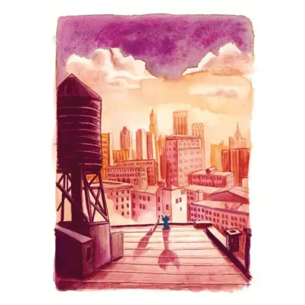 Watercolor cityscape with water tower from Sherlock Underground Trade hardcover book