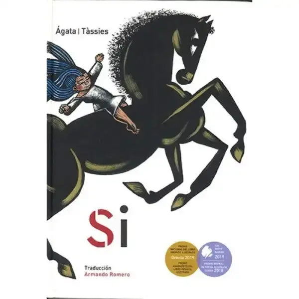 Black horse illustration on Si picture book cover by Agathi Dimitrouka