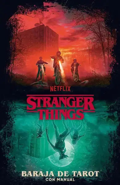 Stranger Things tarot deck with guide, vibrant red teal bike artwork