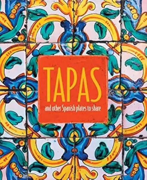 Orange Tapas cookbook with colorful tile cover, authentic Spanish plates