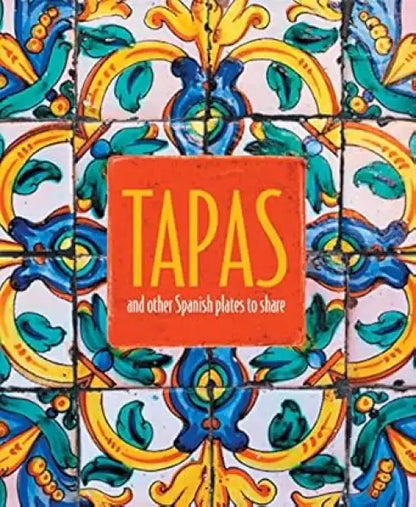 Orange Tapas cookbook with colorful tile cover, authentic Spanish plates