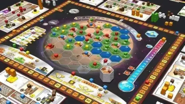 Terraforming Mars board game: vibrant hexagonal grid on red planet