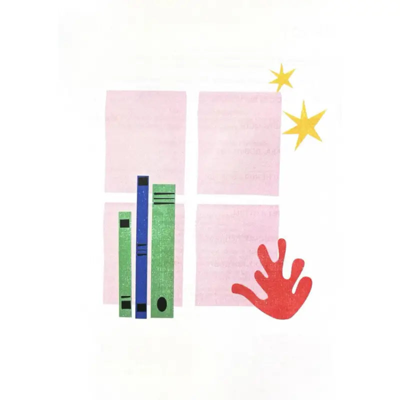 Abstract window with books and shapes from The Art of Work Danish Style by Miek Wiking