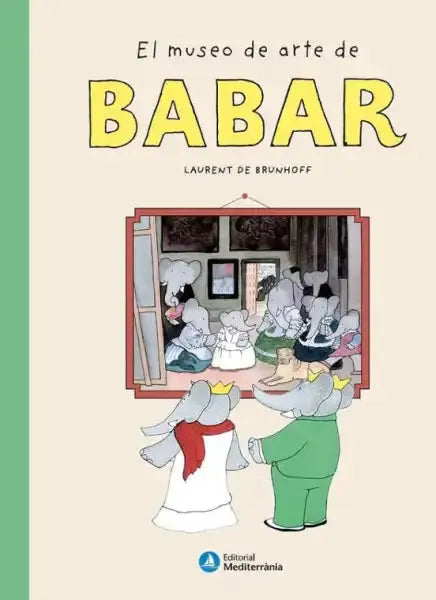 Babar art museum picture book cover with elephants in gallery