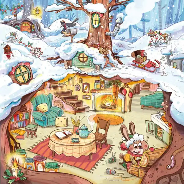 Charming winter wonderland dwelling with treehouses for cozy forest creatures in the best christmas Muriel Zürcher picture book