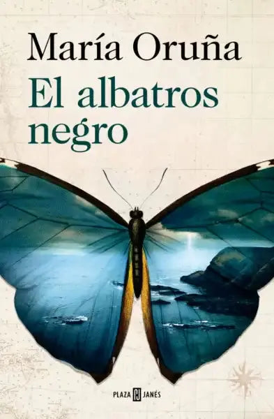 Blue butterfly with coastal rocks wings for Black Albatross mystery thriller