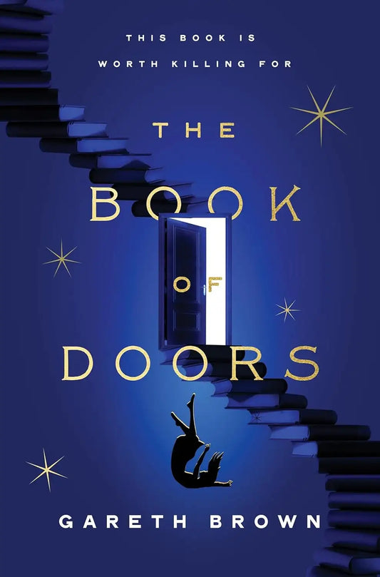 Book cover of The Book of Doors featuring a door and falling figure in contemporary fantasy style