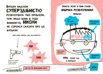 Cartoon illustration of a child’s guide to parents problem-solving finally explains by Françoise Bouchée