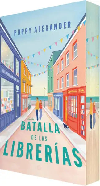 Bookshop Battle cover: Jules Returns in colorful street scene with shops, books
