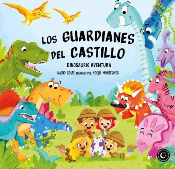 Los Guardianes del Castillo III dinosaur book cover with cartoon dinos