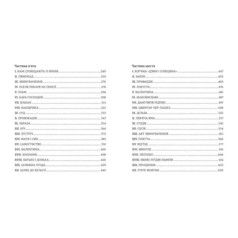 Table of contents of The Count of Monte Cristo Ukrainian Adventure Classic in historical fiction epic among Ukrainian readers