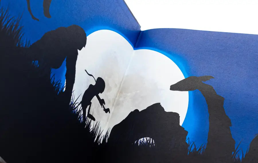 Silhouette mural of figures.