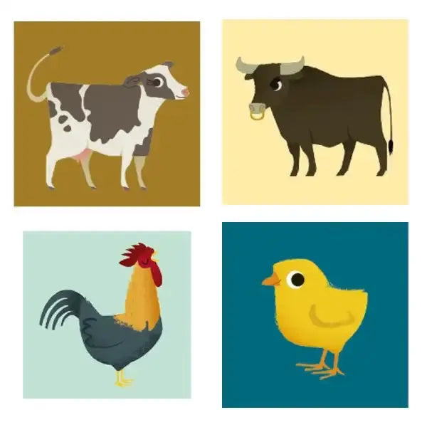 Black and white spotted cow in Los Reyes matching game book