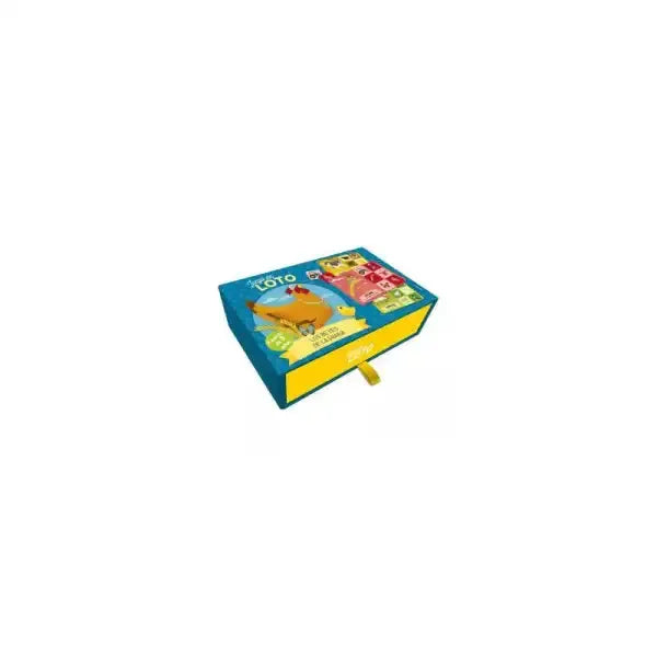 Blue and yellow Los Reyes lotto game book with chicken illustration