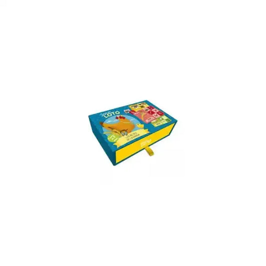 Blue and yellow Los Reyes lotto game book with chicken illustration