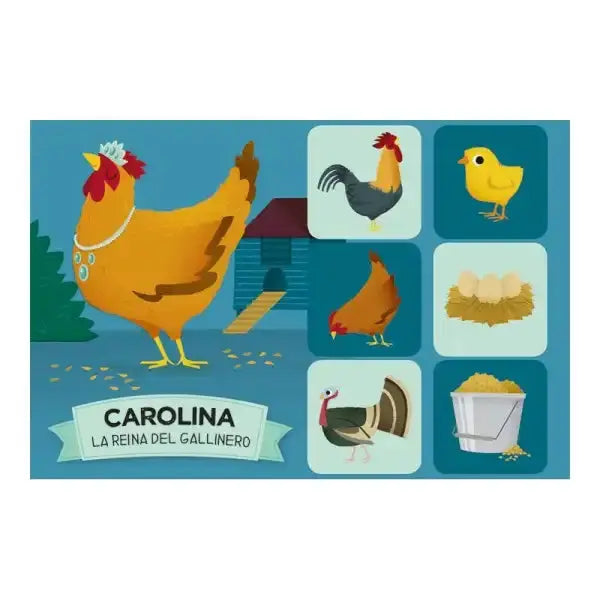 Golden chicken with pearl necklace in Los Reyes matching game book