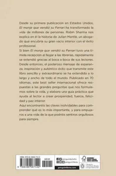 Leather-bound English book cover of The Monk Who Sold His Ferrari by Robin Sharma with gold embossed text and spine, inspired by eastern wisdom