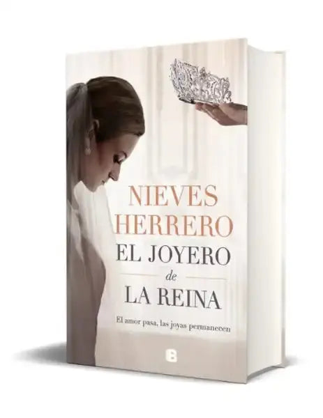 Silver tiara from Queen’s Jeweler held above woman’s head on book cover