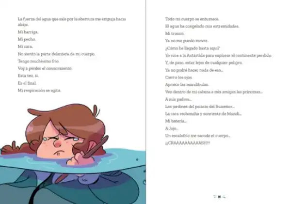 Blue cartoon girl with red hair in Las Princesas Rebeldes book