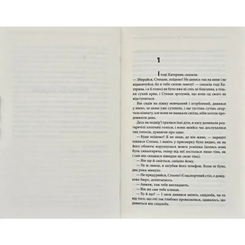 Page of printed text from Ukrainian hardcover novel The Shadow of the Owl by Vasyl Shklyar