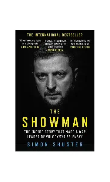 Book about Volodymyr Zelensky featuring his portrait on the cover from The Showman series