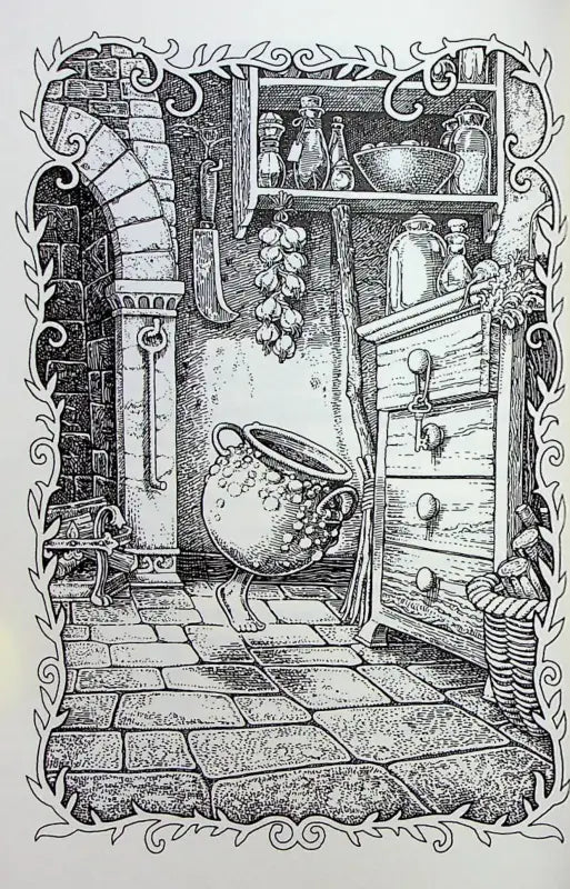 Whimsical, walking cauldron.