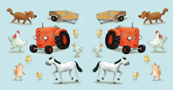 Two identical sets of farm animals and vehicles from Natali Kvintart’s English books