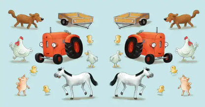 Two identical sets of farm animals and vehicles from Natali Kvintart’s English books