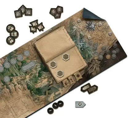 Deluxe edition tableau-building card game mat with sepia map design