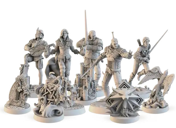 White resin Witcher miniatures in Path of Destiny deluxe edition