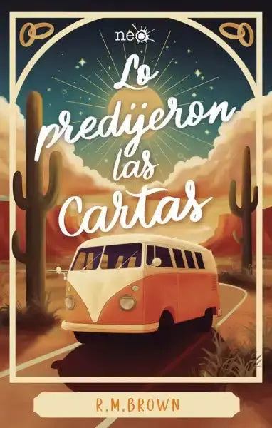 Vintage orange VW van on desert road under stars, predijeron las cartas