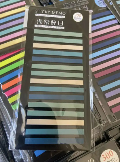 Blue-toned transparent sticky tabs for books and notes, 300 pieces, colorful index strips