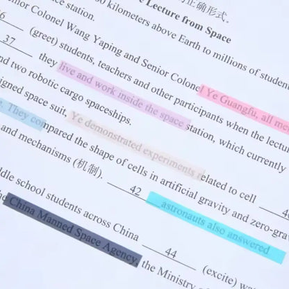 Highlighted worksheet using colorful transparent sticky tabs for organized notes