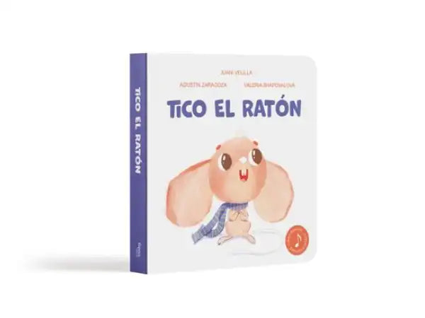 Tico el Raton board book cover with cute pink mouse in blue pants and scarf