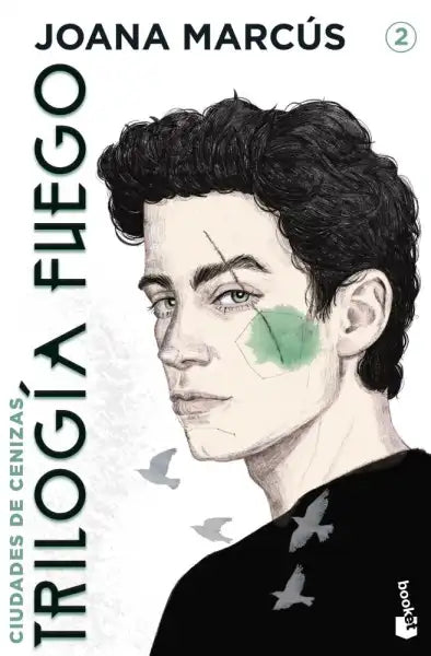 Trilogía Fuego 2 Ciudades de Cenizas book cover with green eye patch and black hair design