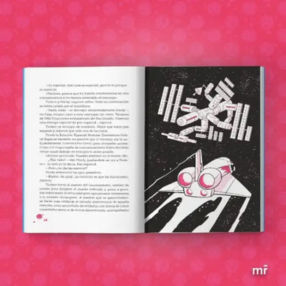 Pink and white Trolardy 5: Star Team spaceship book on black background