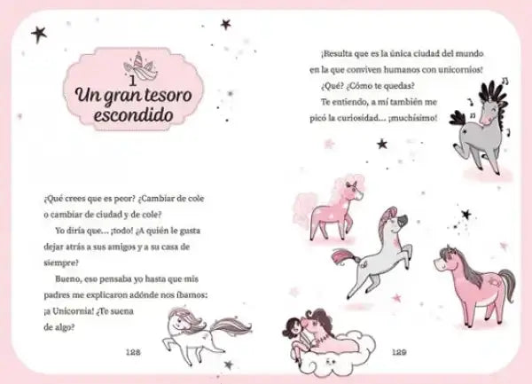 Pink unicorn page from Ana Punset Unicornia 1 special edition book