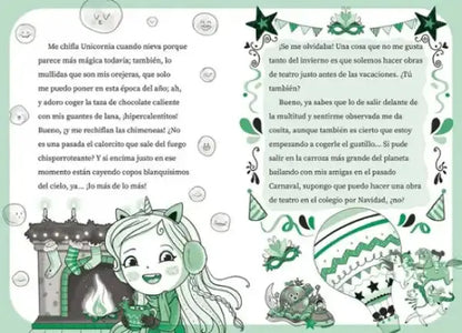 Green and white striped hot air balloon with stars from Ana Punset Snow Action book for young readers