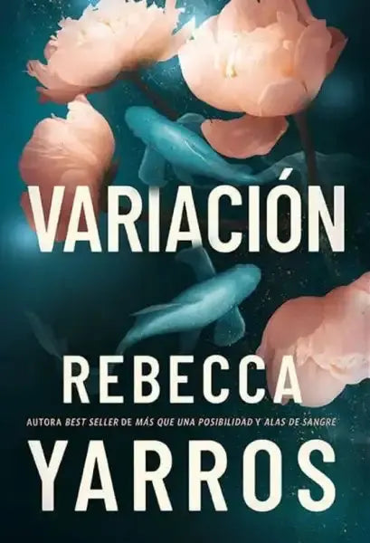 Rebecca Yarros book cover with pink peonies and blue fish underwater